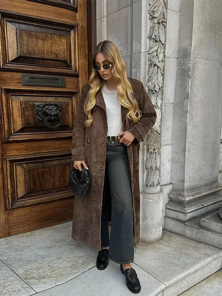Mocha Longline Suede Trench