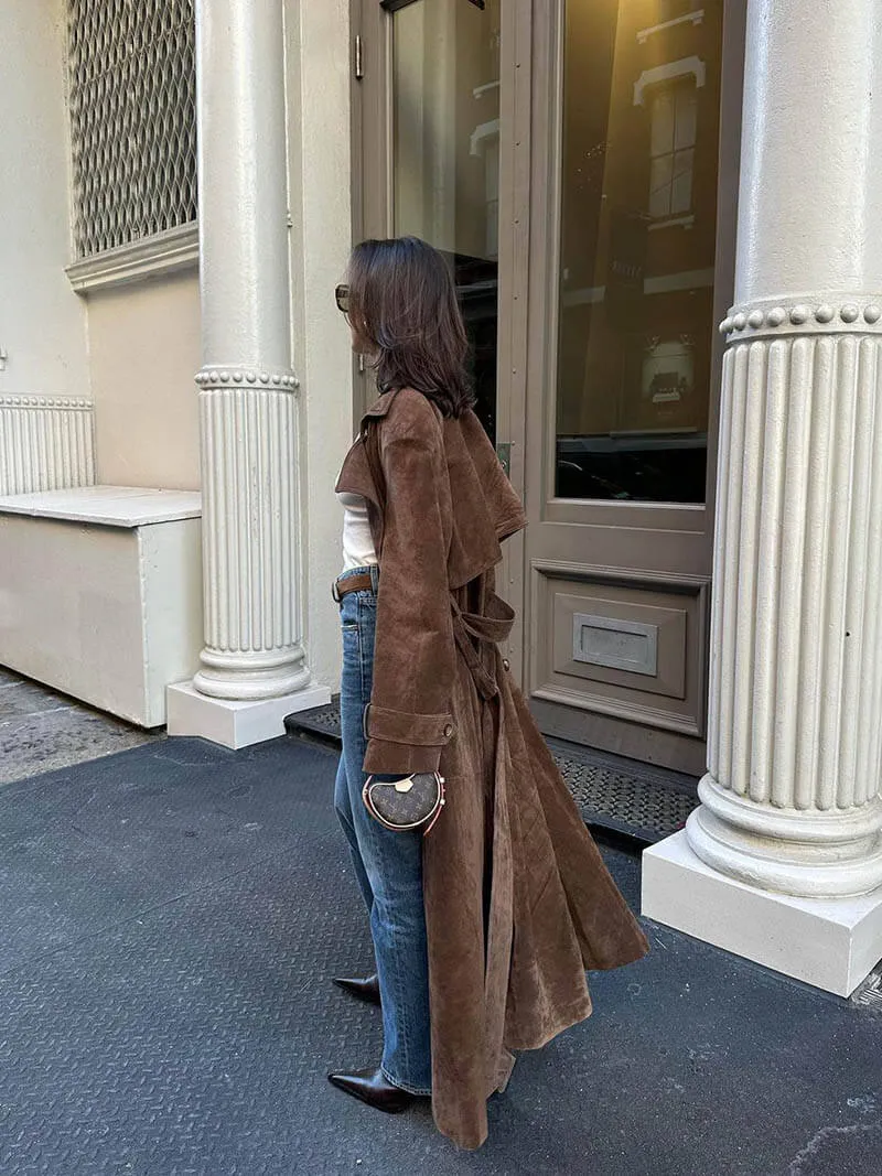 Mocha Longline Suede Trench