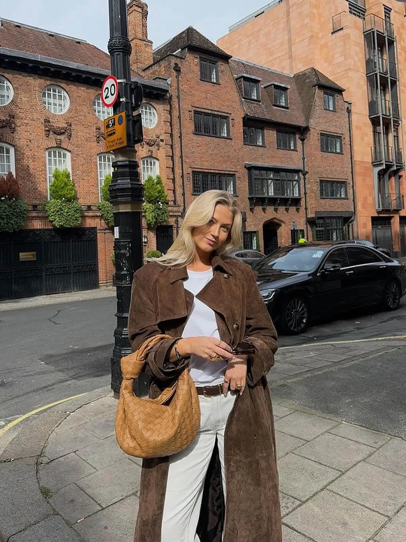 Mocha Longline Suede Trench