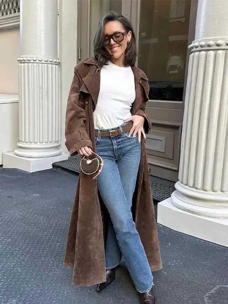 Mocha Longline Suede Trench