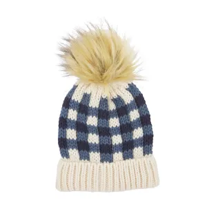 Mud Pie Blue Gingham Pom Pom Hat