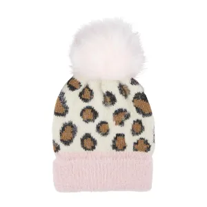 Mud Pie Ivory Fuzzy Knit Leopard Hat