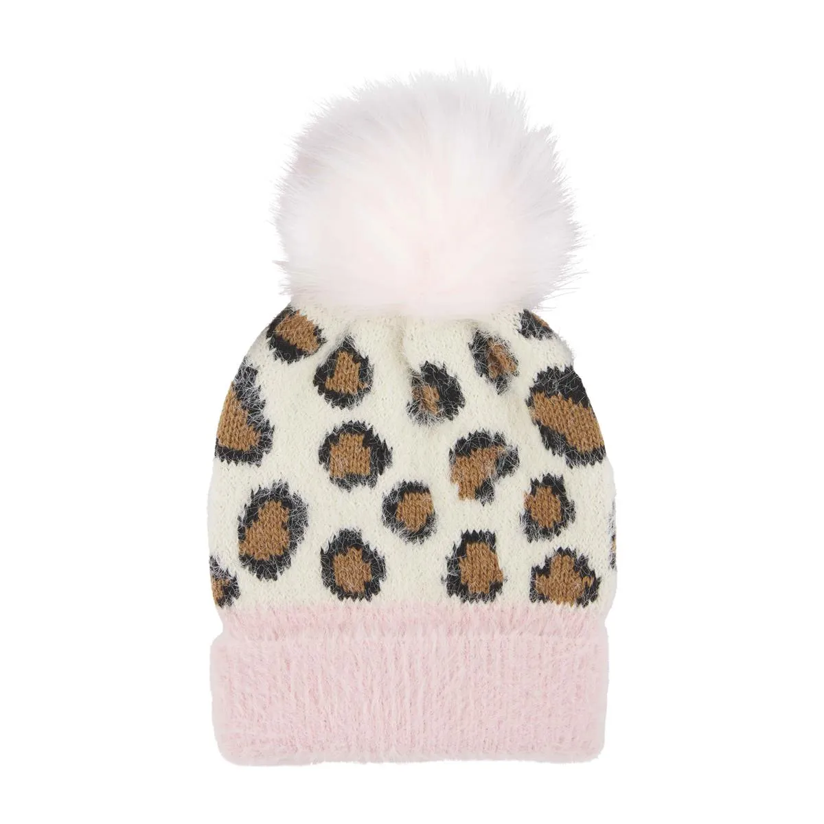 Mud Pie Ivory Fuzzy Knit Leopard Hat