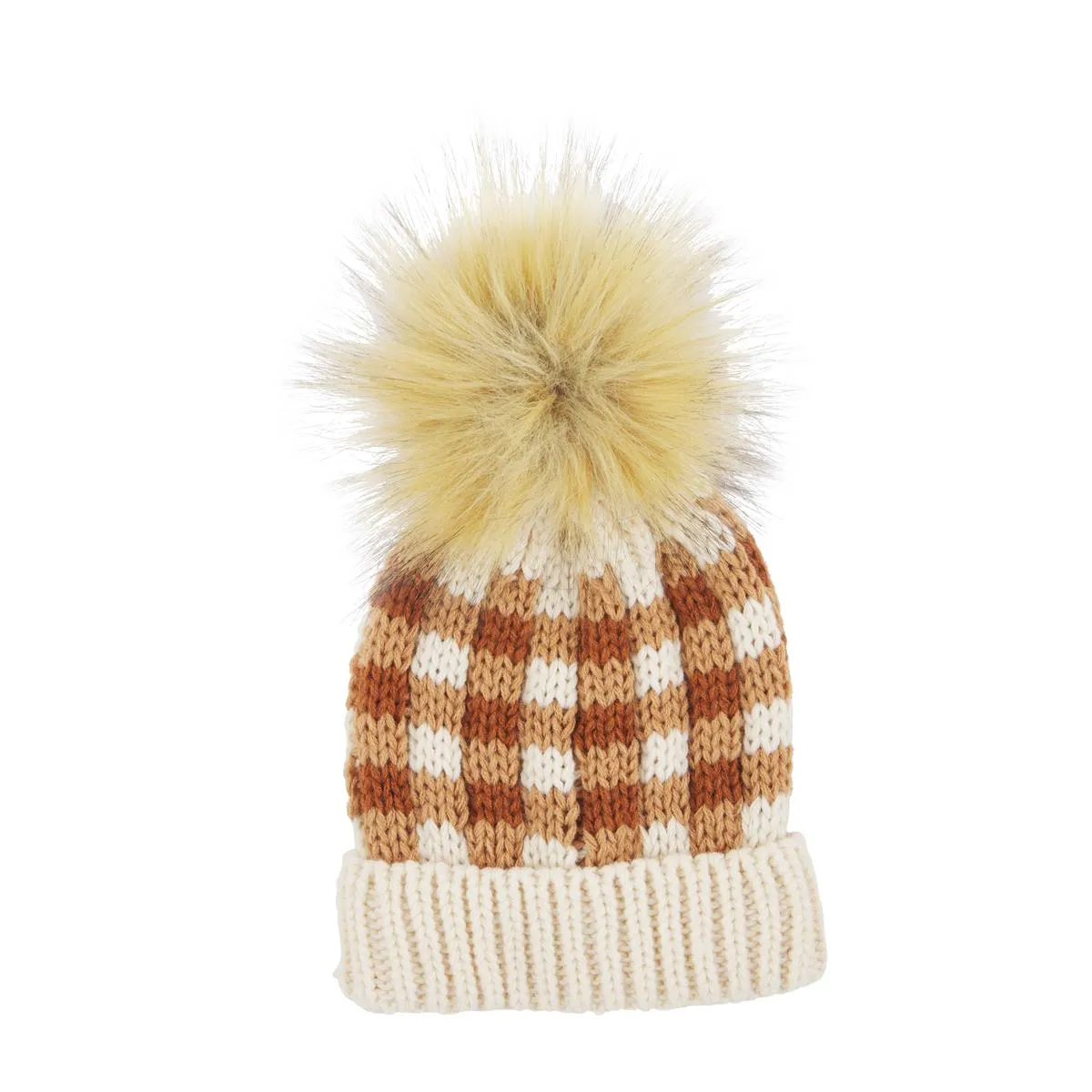 Mud Pie Orange Gingham Pom Pom Hat