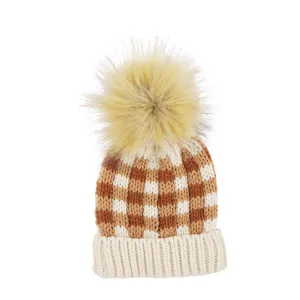 Mud Pie Orange Gingham Pom Pom Hat