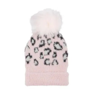 Mud Pie Pink Fuzzy Knit Leopard Hat