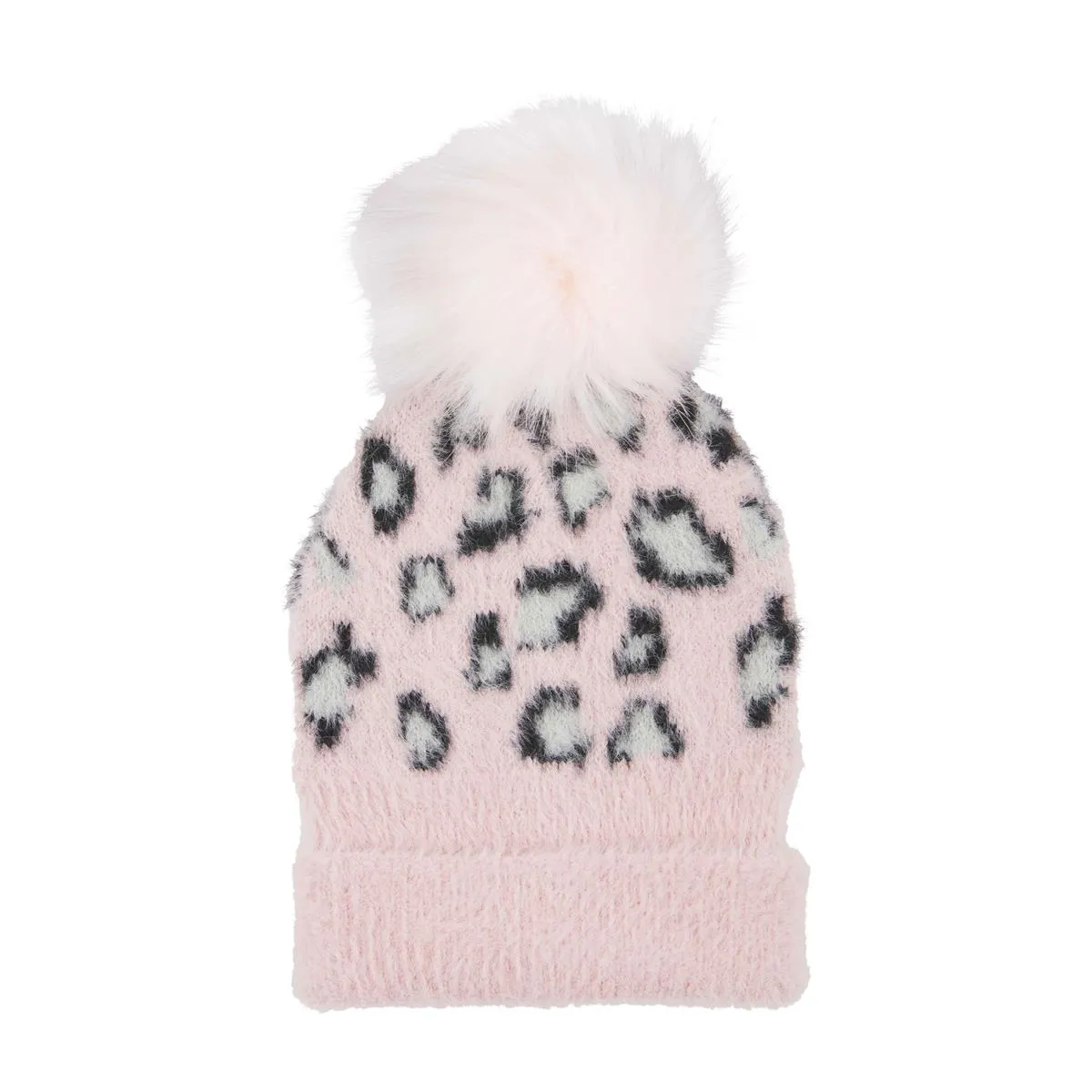 Mud Pie Pink Fuzzy Knit Leopard Hat