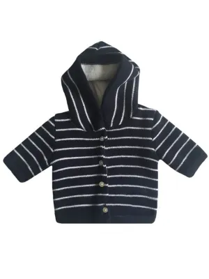 Navy Knitted Jacket with White Stripe