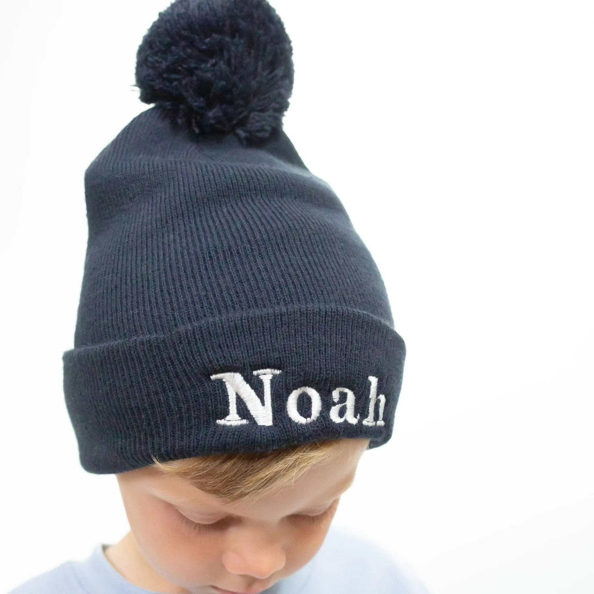 Navy Personalised Pom Beanie Hat