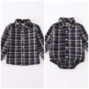 Navy Plaid Flannel Button Down Shirt