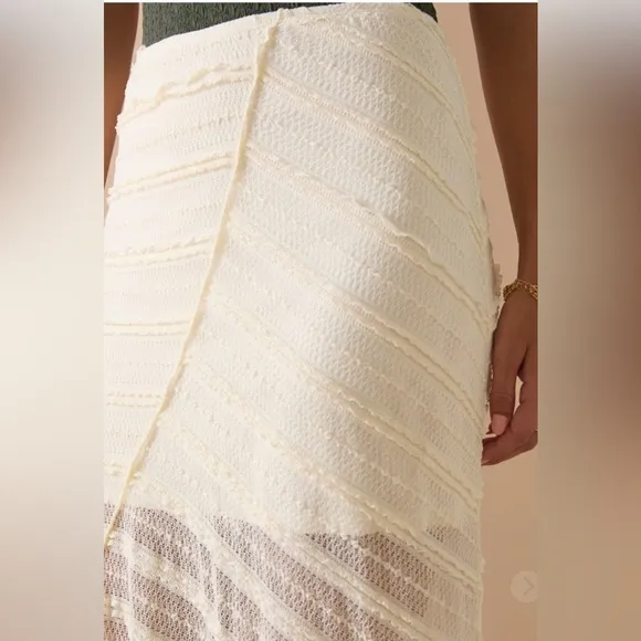 New Francesca’s Amy Crochet Elegant Draped Hem Cream Maxi Skirt