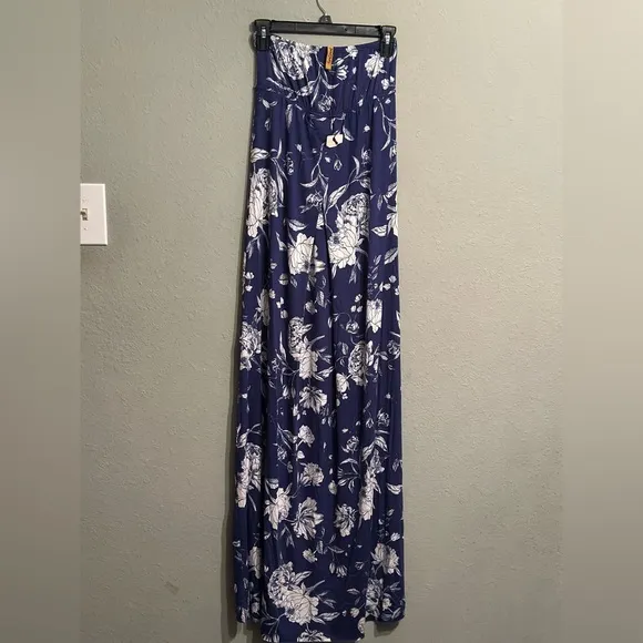 New Rachel Pally Strapless  blue Floral Maxi Dress