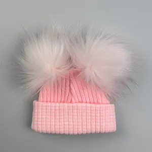 Newborn Baby Hat- Double pom-First Size Pink