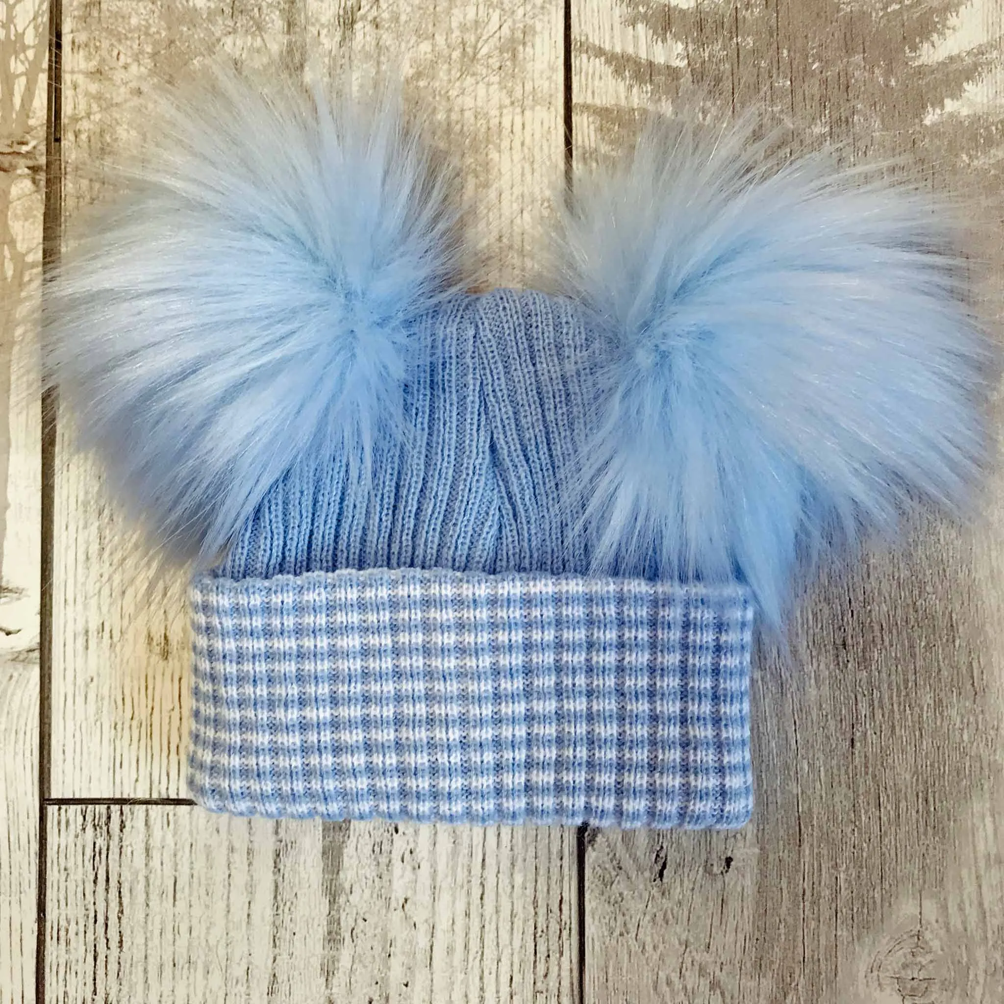 Newborn Pom Hat - Double Pom - Blue First Size