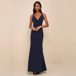 NWOT Lulus Melora Navy Blue V neck A line Sleeveless Maxi Dress