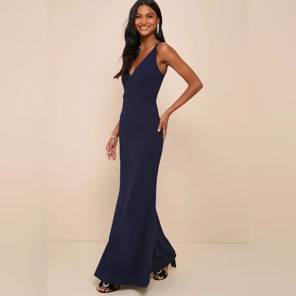 NWOT Lulus Melora Navy Blue V neck A line Sleeveless Maxi Dress