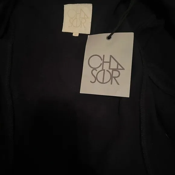 NWT-Chaser Black Long Trench Coat with Wide Lapels and Belt, zipper pockets