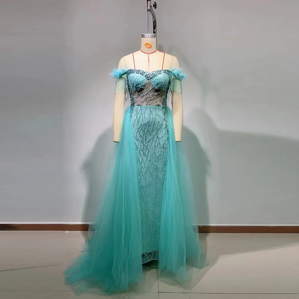 Off Shoulder Sleeveless Tulle Maxi Bodycon Dress HT9200