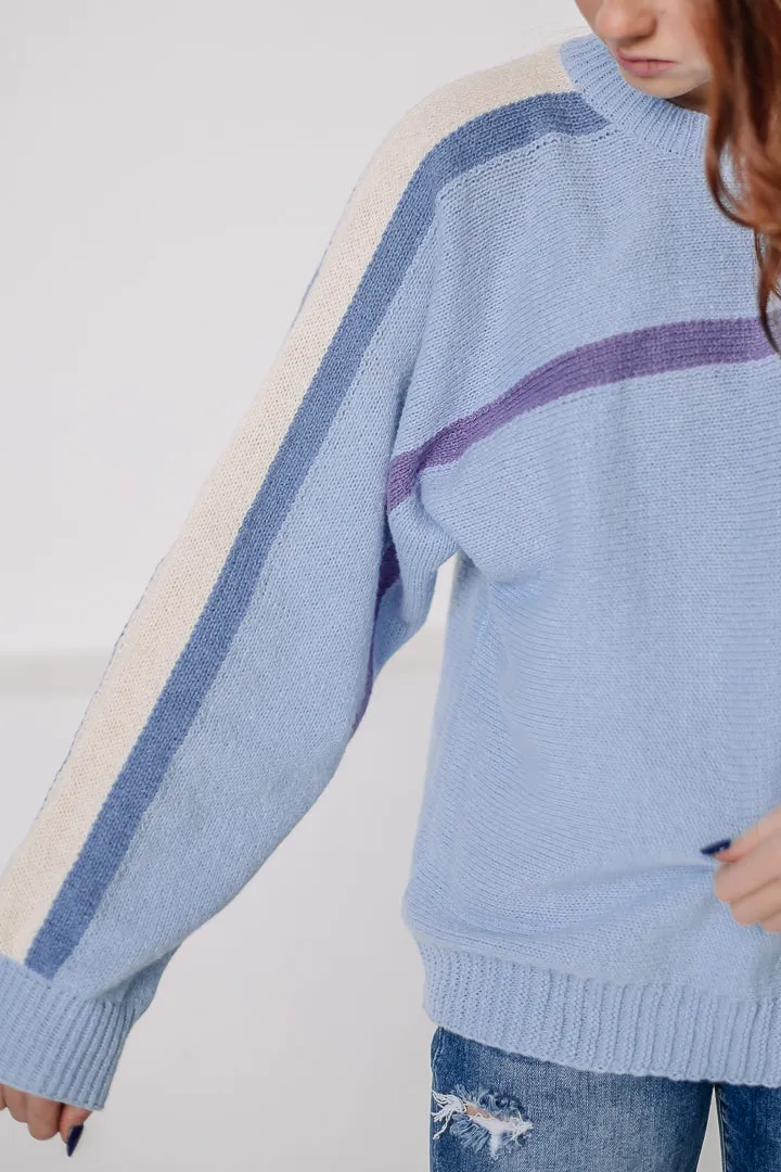 On The Line Sweater Top | Powder Blue