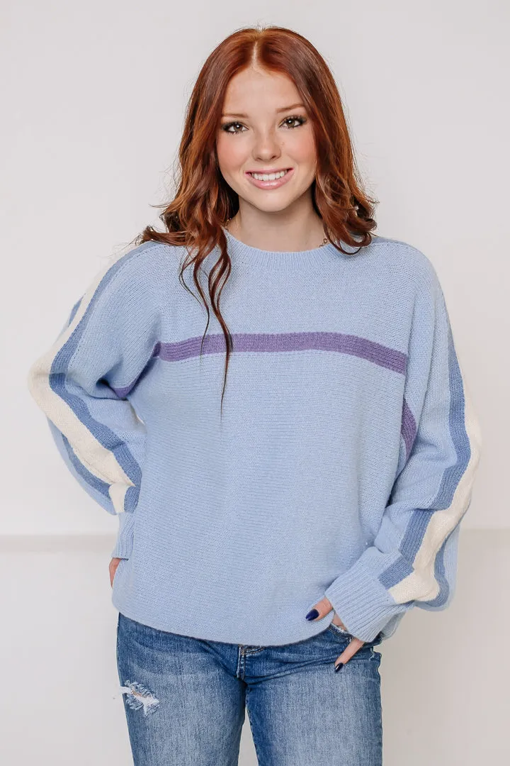On The Line Sweater Top | Powder Blue