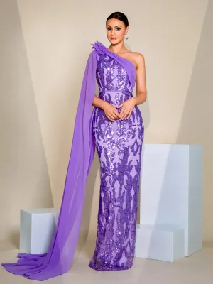 One Shoulder Cape Sleeve Sequin Dress GM00398
