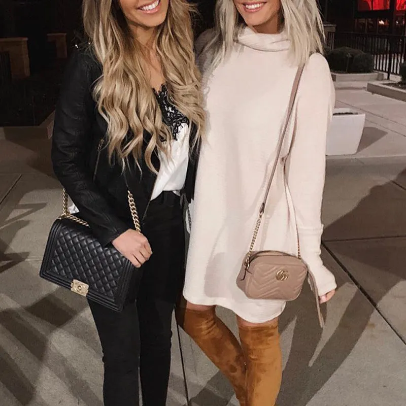 Oversize High Heap Collar Knit Mini Dresses