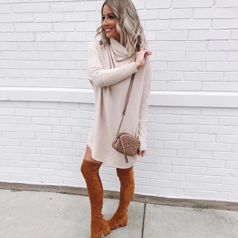 Oversize High Heap Collar Knit Mini Dresses