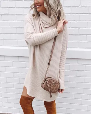 Oversize High Heap Collar Knit Mini Dresses