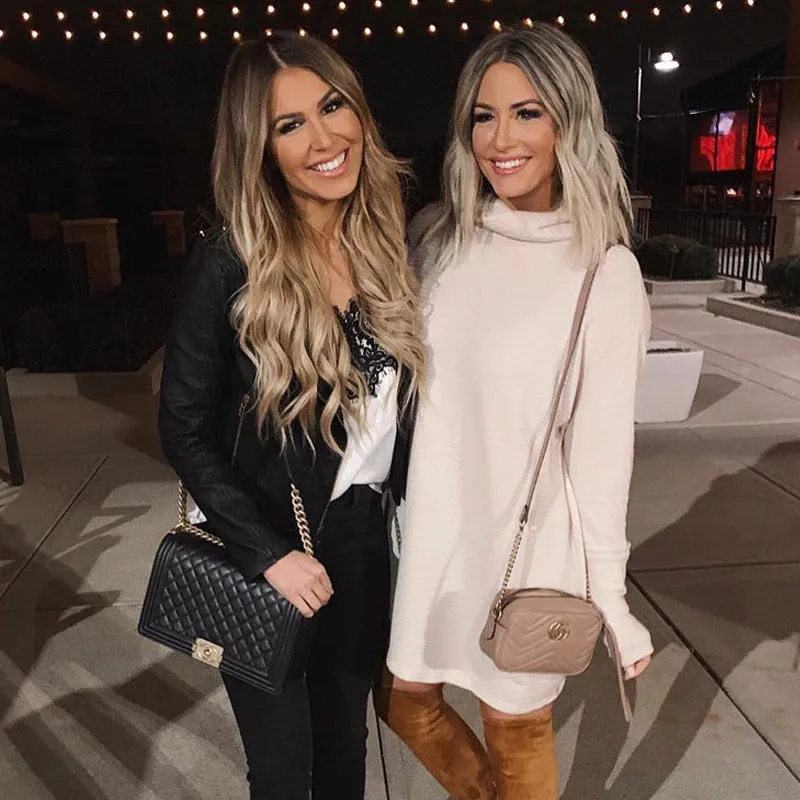 Oversize High Heap Collar Knit Mini Dresses