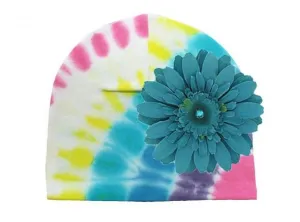 Pastel Tie Dye Hat with Teal Daisy