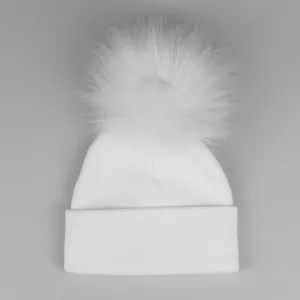 Pastel White Pom Hat - 2 to 6 years