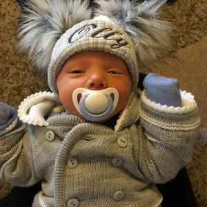 Personalised Baby First Size Ribbed Double Fluffy Faux Fur Pom Hats