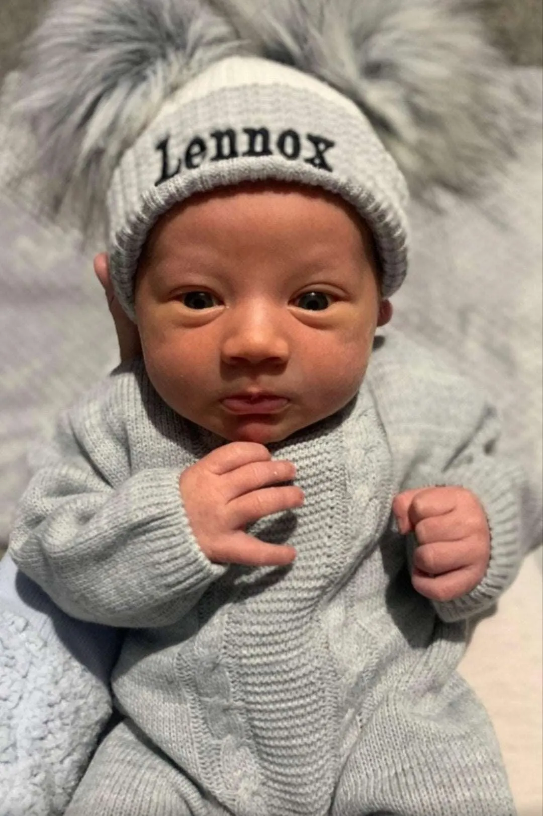 Personalised Baby First Size Ribbed Double Fluffy Faux Fur Pom Hats