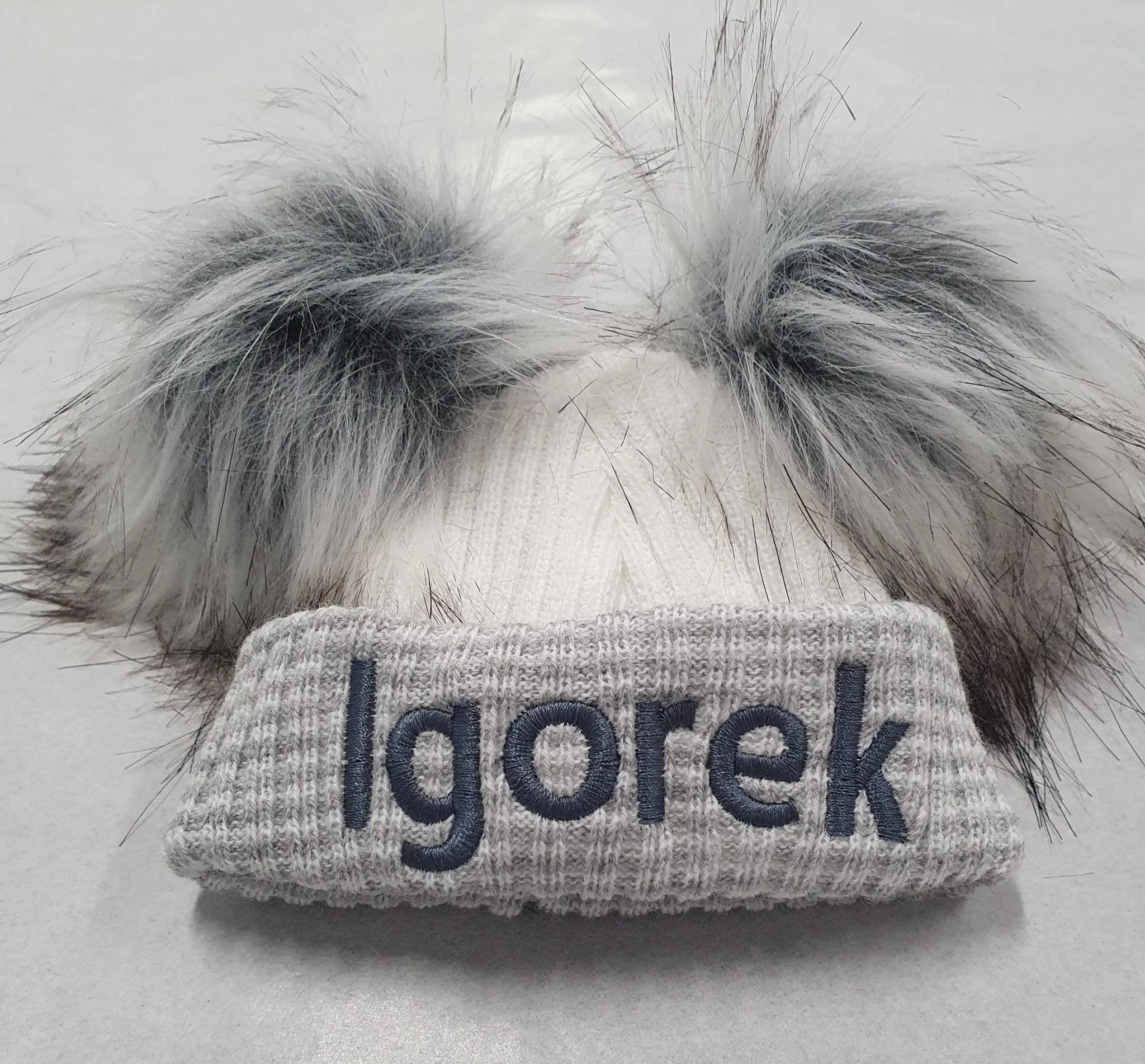 Personalised Baby First Size Ribbed Double Fluffy Faux Fur Pom Hats