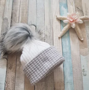 Personalised Baby First Size Ribbed Single Fluffy Faux Fur Pom Hats