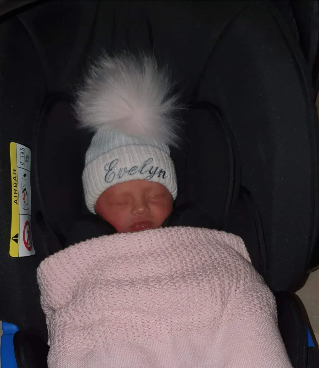 Personalised Baby First Size Ribbed Single Fluffy Faux Fur Pom Hats