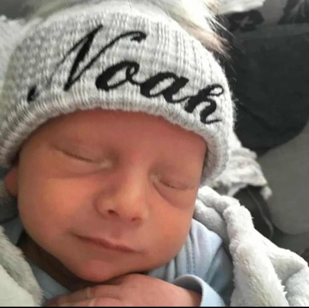 Personalised Baby First Size Ribbed Single Fluffy Faux Fur Pom Hats