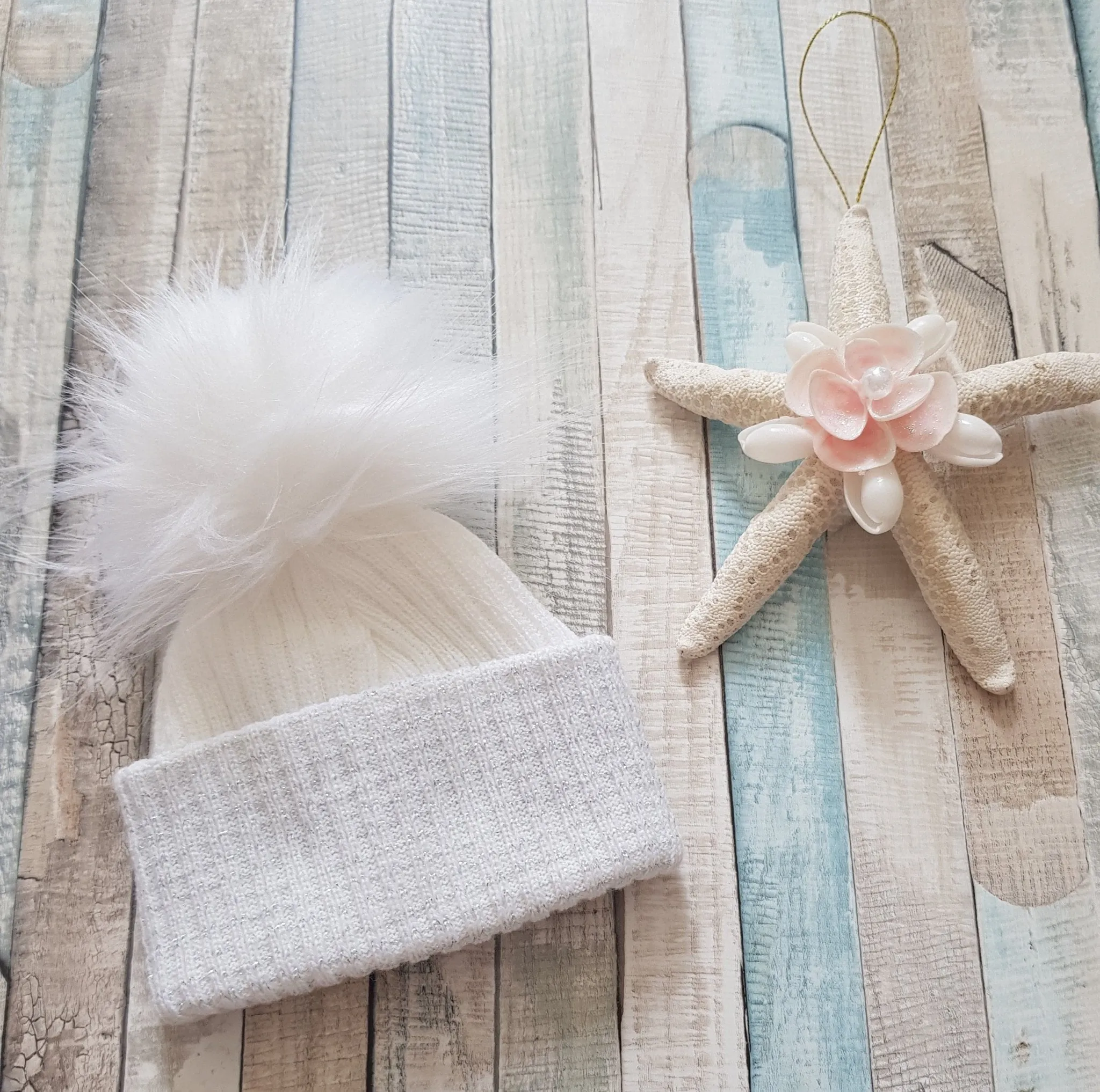 Personalised Baby First Size Ribbed Single Fluffy Faux Fur Pom Hats