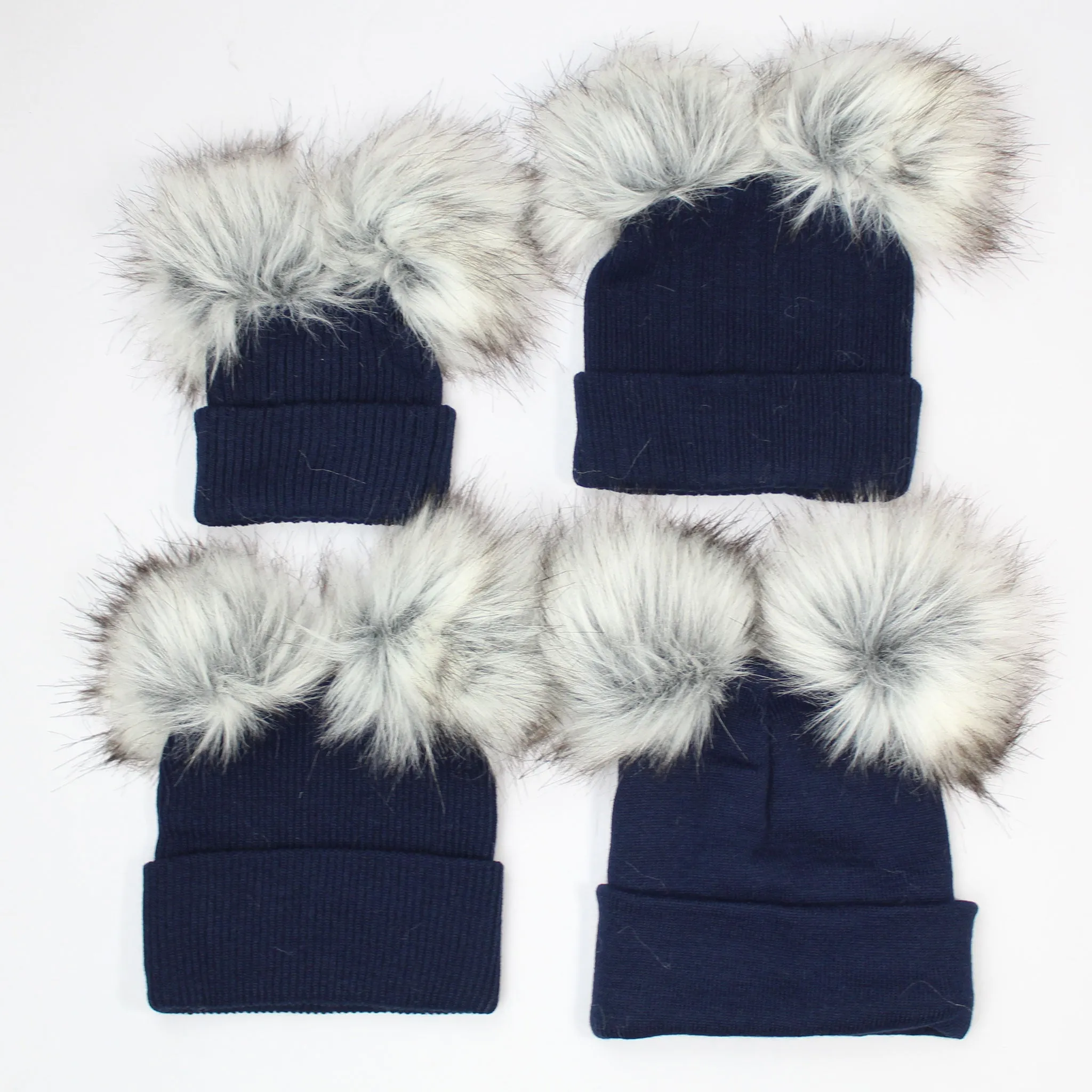 Personalised Baby Hat - Navy Blue Double Pom
