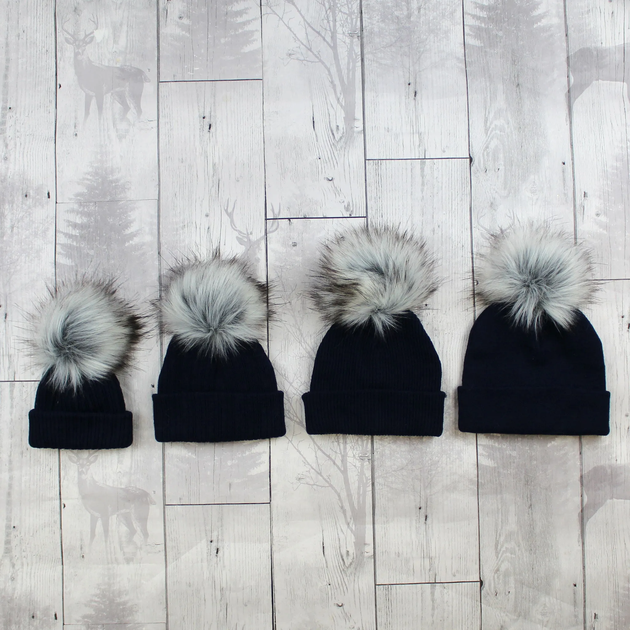 Personalised Baby Hat - Navy Blue Faux Fur Pom Pom Hat