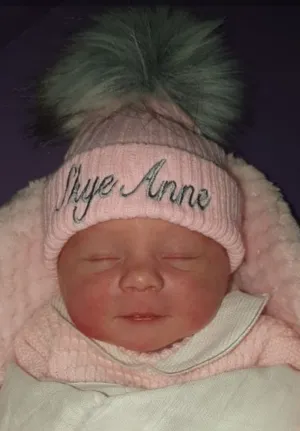 Personalised Baby Pink Knitted Single Grey Fluffy Faux Fur Pom Hat