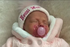 Personalised Baby White Knitted Single Pink Fluffy Faux Fur Pom Hat