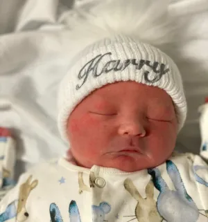 Personalised Baby White Knitted Single White Fluffy Faux Fur Pom Hat
