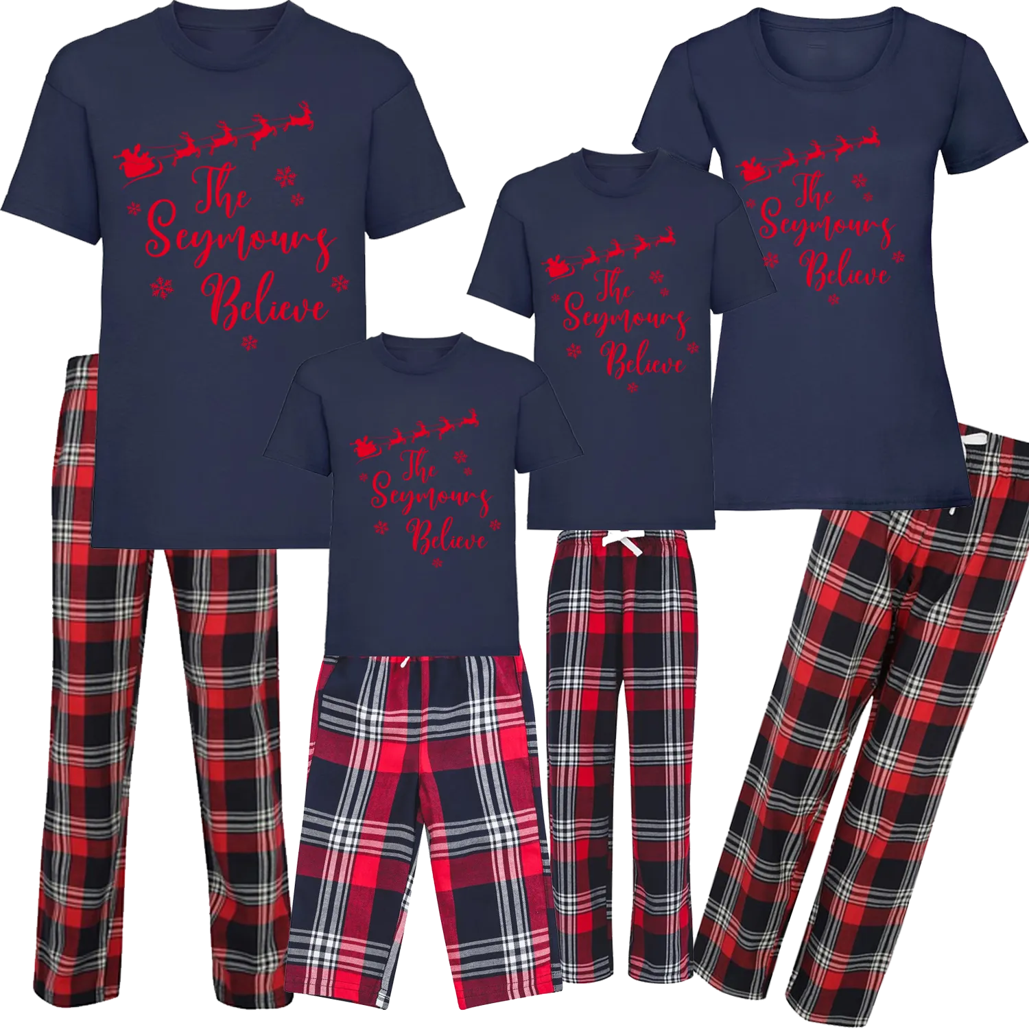 Personalised Family Name Believes - Tartan Family Matching PJs