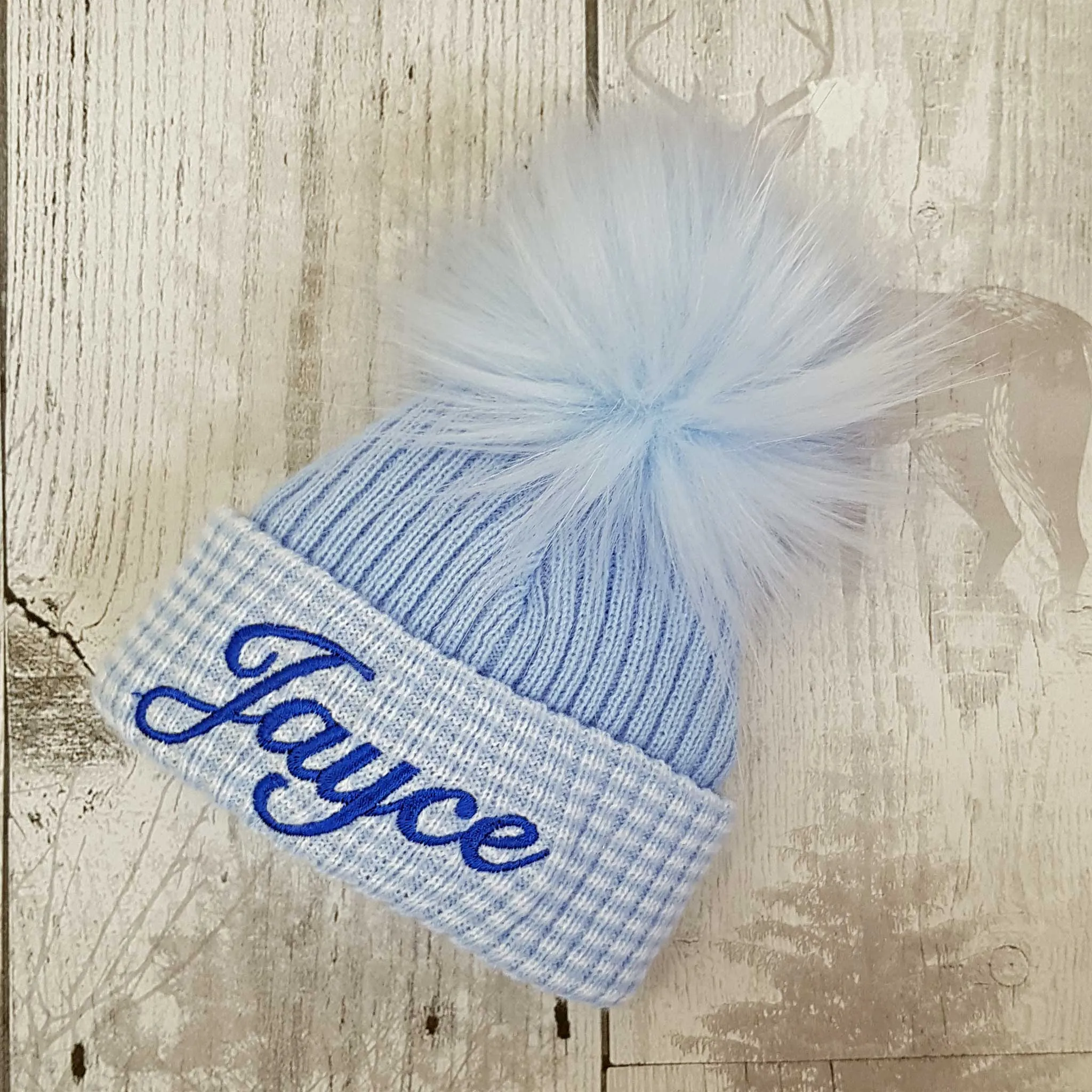 Personalised First Size Newborn Baby Boy Pom Hat - Blue