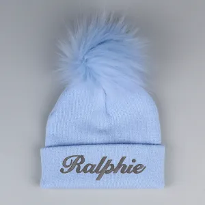 Personalised Pastel Blue Pom Hat - 2 to 6 years