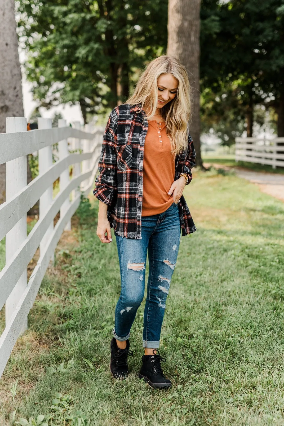 Pick Of The Patch Frayed Flannel- Black & Rust