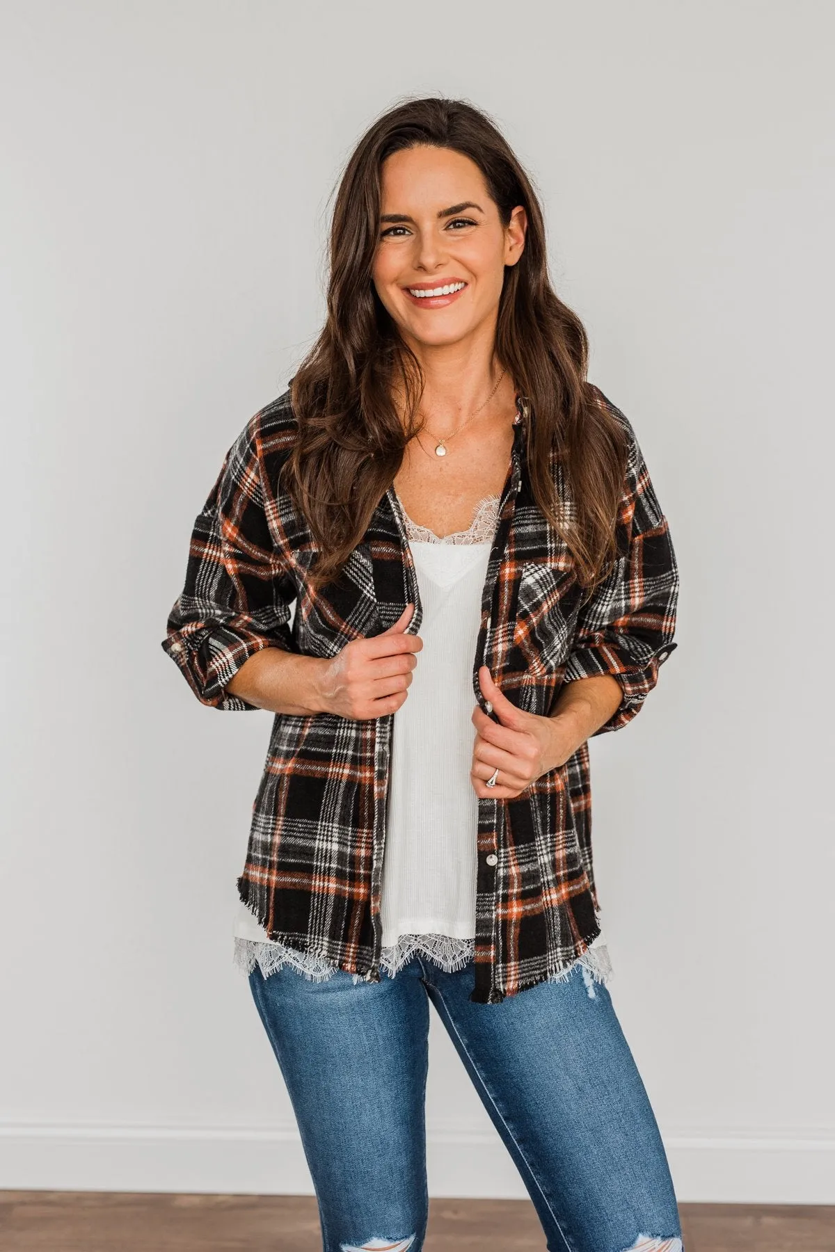 Pick Of The Patch Frayed Flannel- Black & Rust