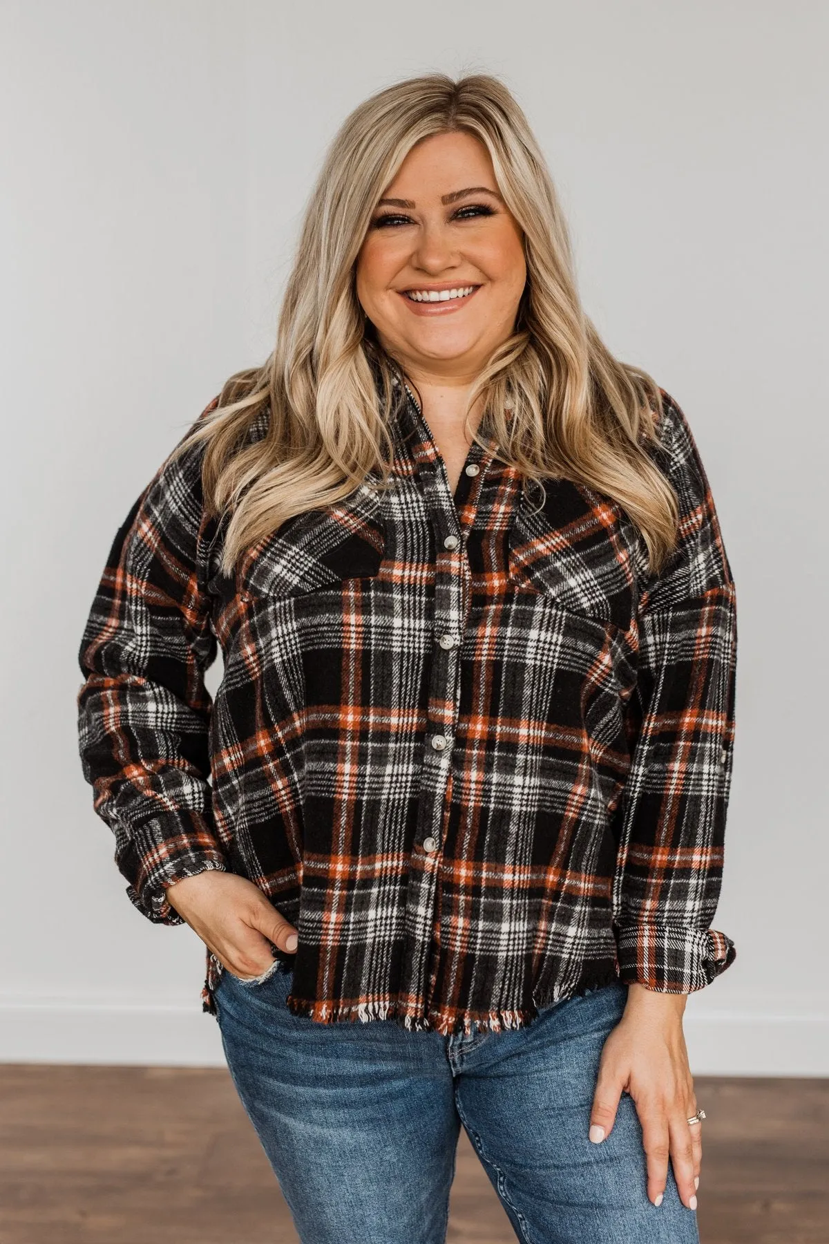 Pick Of The Patch Frayed Flannel- Black & Rust