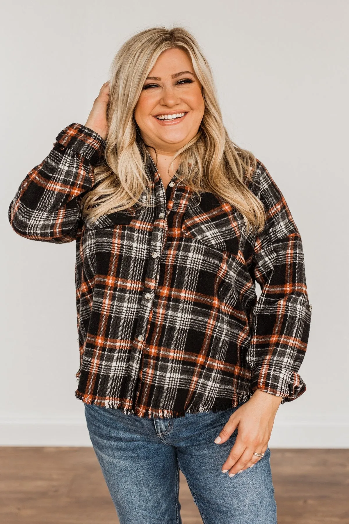 Pick Of The Patch Frayed Flannel- Black & Rust